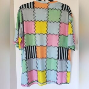 Women's Colorful Patchwork 95% Cotton/5% Polyester Short Sleeve Shirt Size XL